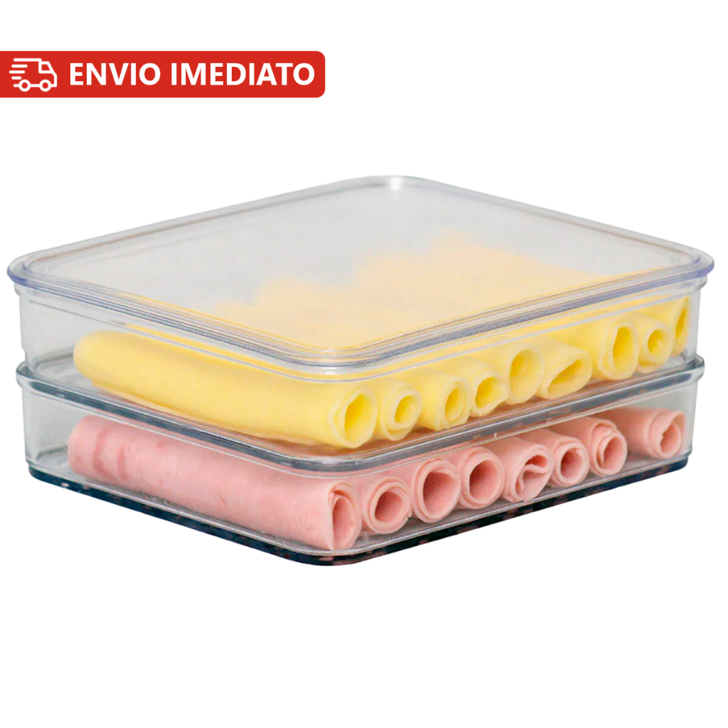 Porta Frios Presunto Queijo Acrílico Resistente Duplex Duplo Com Tampa Hermético Empilháve...