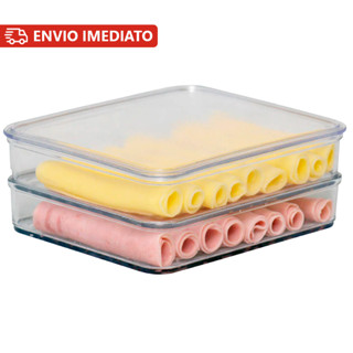 Porta Frios Presunto Queijo Acrílico Resistente Duplex Duplo Com Tampa Hermético Empilháve...