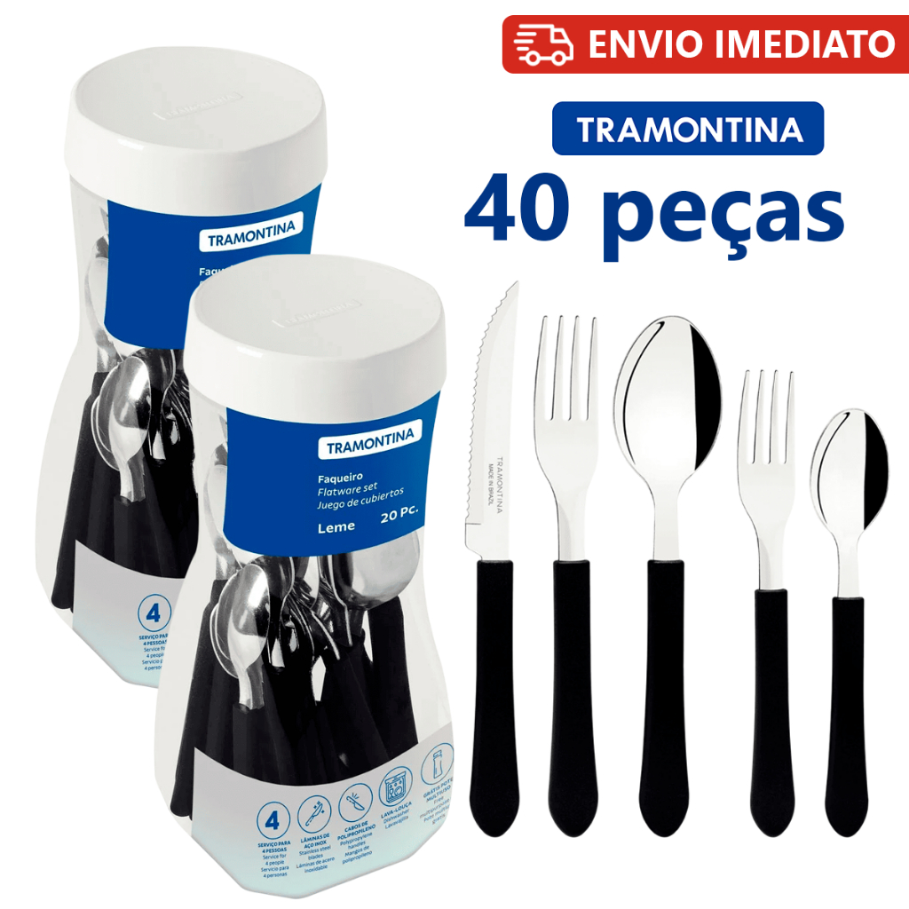 Kit C/2 Jogo De Talheres Faqueiro Tramontina Aço Inox Leme 20 Peças em Oferta na Shopee