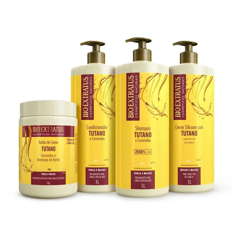 Kit Tutano e Ceramidas (Shampoo/Condicionador/Creme Silicone 1L + Banho Creme 1KG) - Bio Extratus em Oferta na Shopee