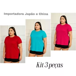 Kit 3 Blusa PLUS SIZE Feminina Roupa Academia Tampa bumbum