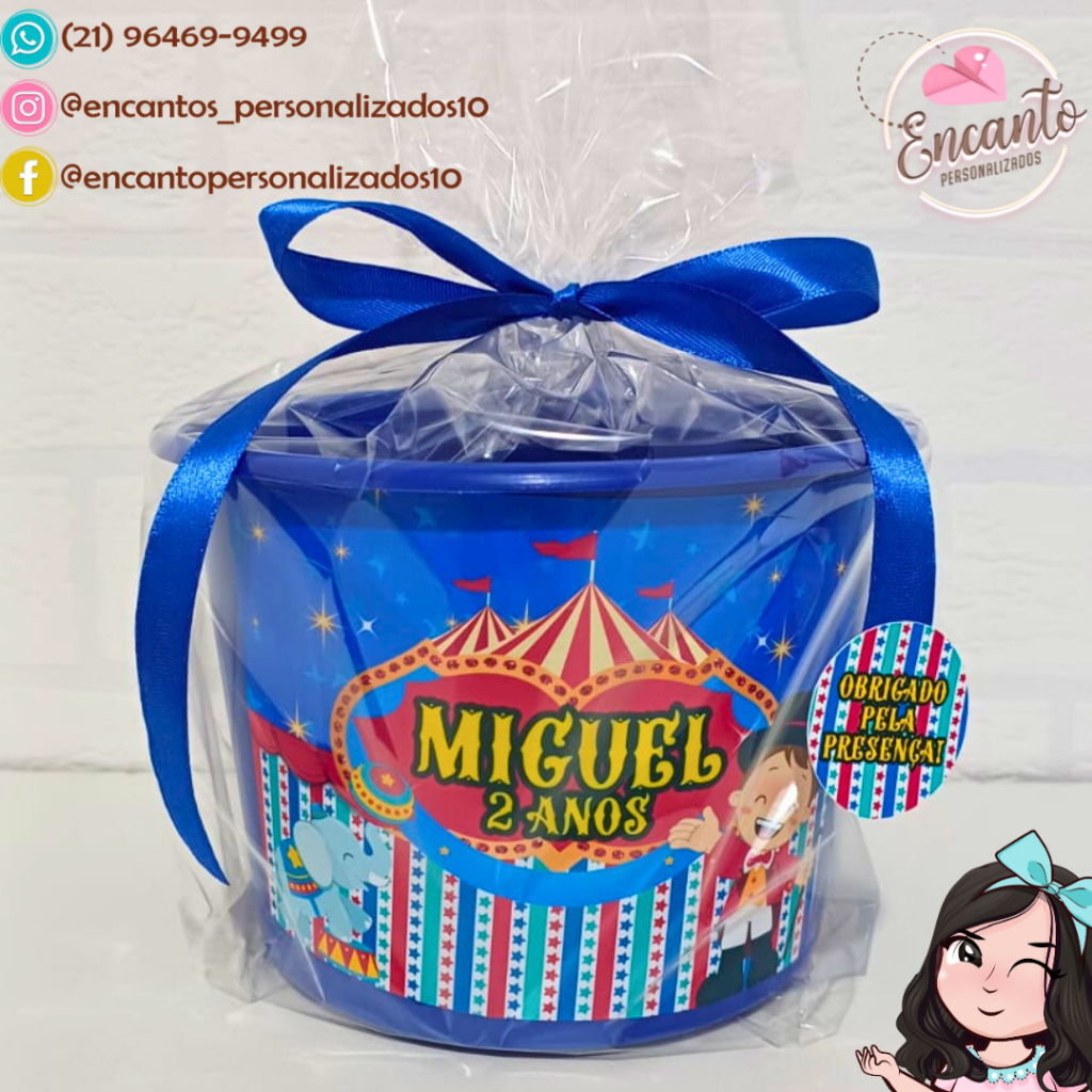 Lembrancinha Personalizada Circo - Baldinho com Nome e Idade - Festa Infantil (35 unidades)