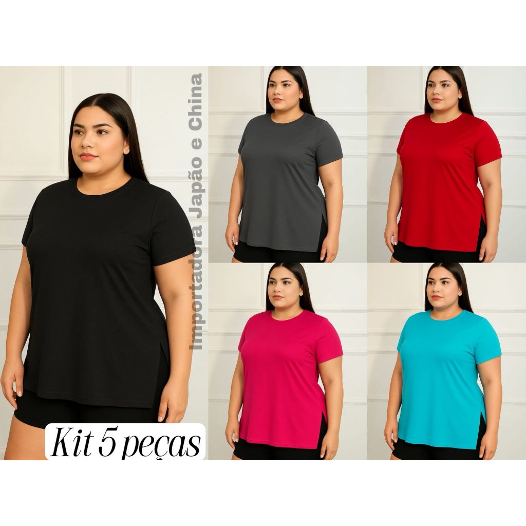 Kit 5 Blusa PLUS SIZE Feminina Mullet Tampa Bumbum Academia caminhada em Oferta na Shopee