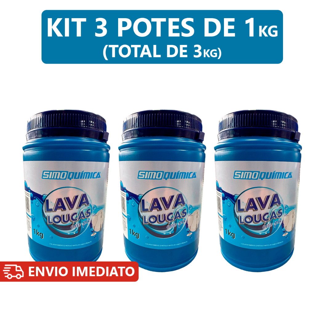 Kit C/3 Sabão Detergente Em Pó para Máquina de Lavar Louças 1kg Simoquímica Limpeza Profunda Brilho em Oferta na Shopee