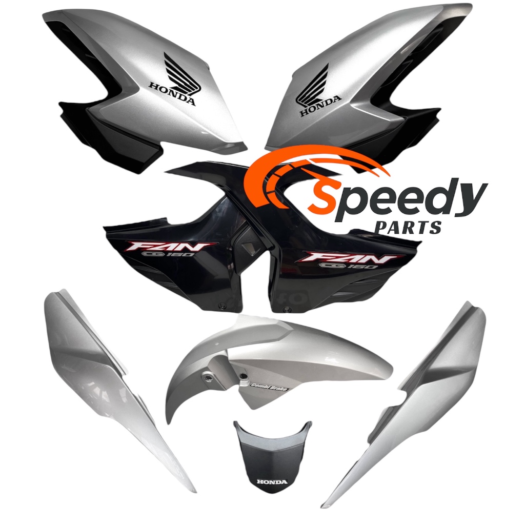 Kit CG Fan160 2022 Prata Force -Par Aba tanque com Complemento+Par Tampa Lateral+Paralama+Rabeta