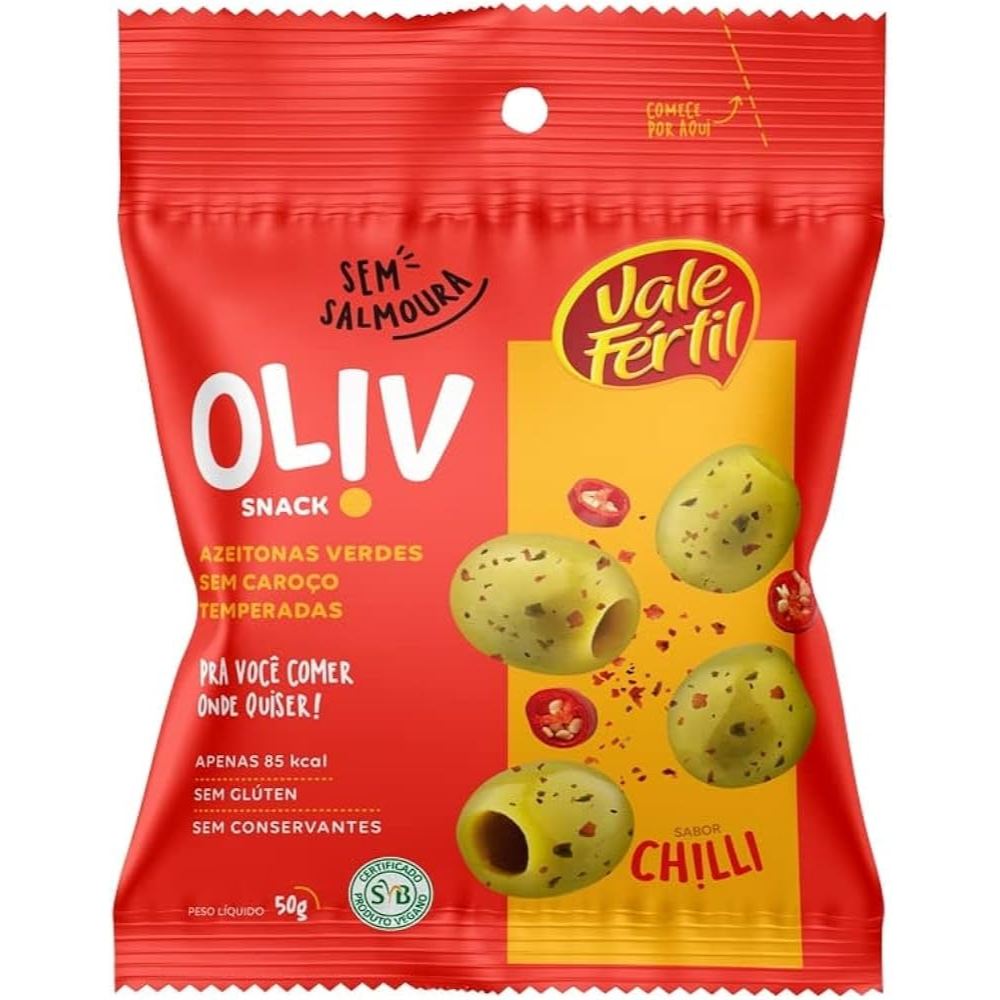 Snack De Azeitona Temperada Chilli Oliv 50gr Vale Fértil