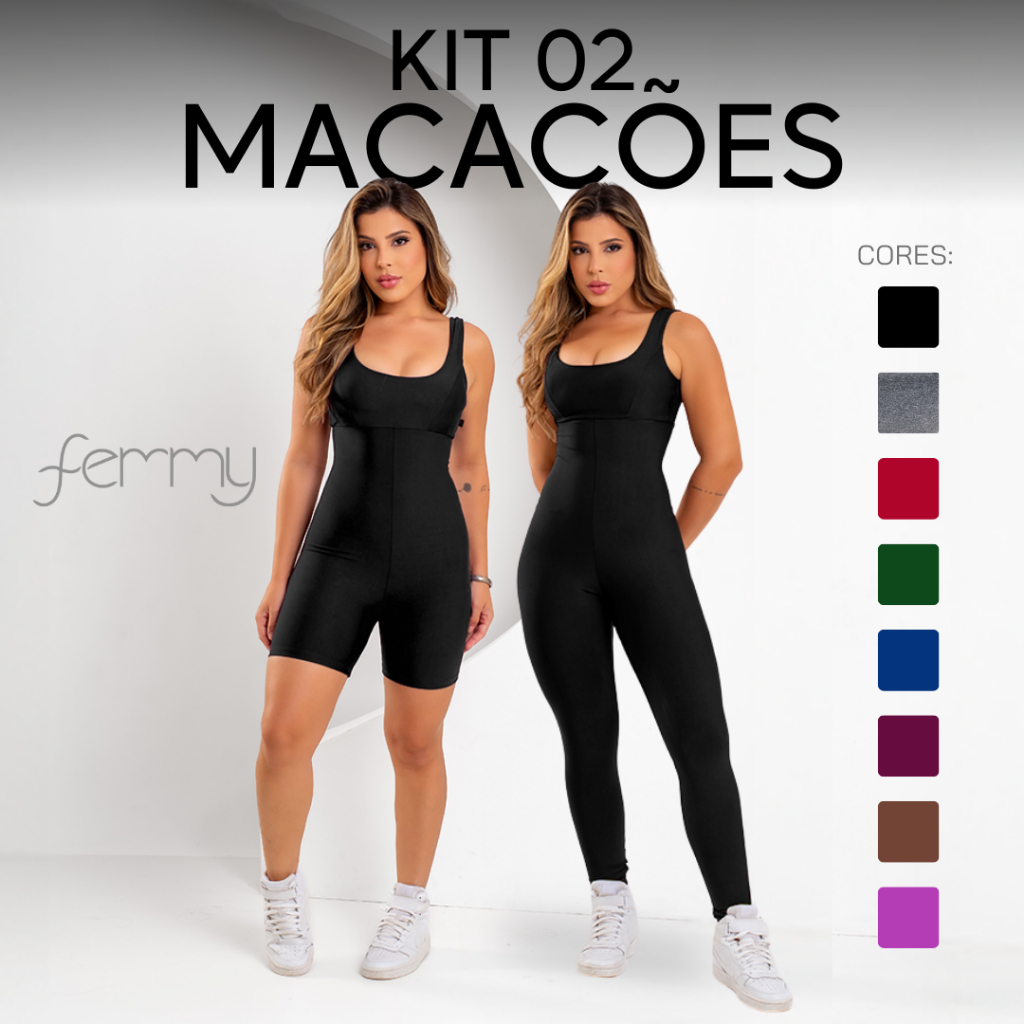 Kit 2 Macacões Longo e Curto Zero Transparência Fitness Premium Legg Feminino Academia Tre...