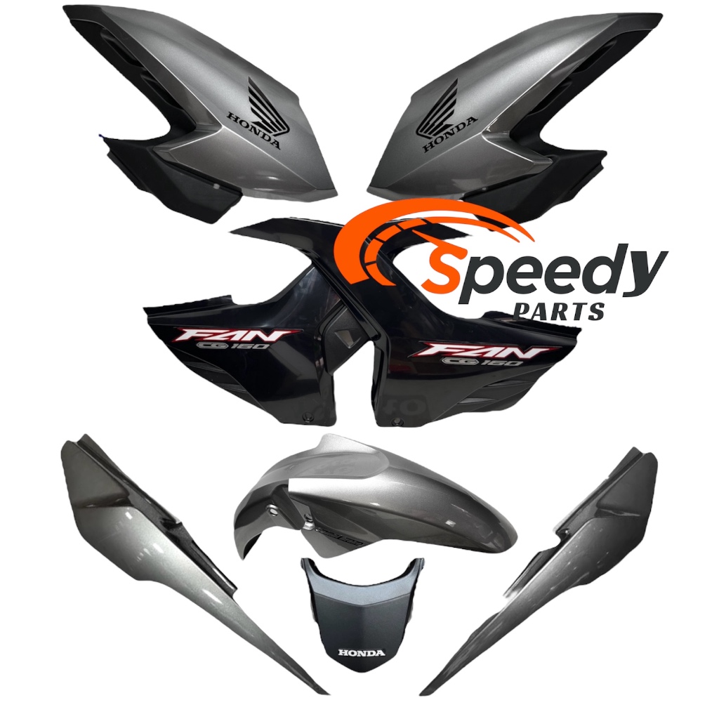 Kit CG Fan160 2023 Prata Iron Nai -Par Aba tanque com Complemento+Par Tampa Lateral+Paralama+Rabeta