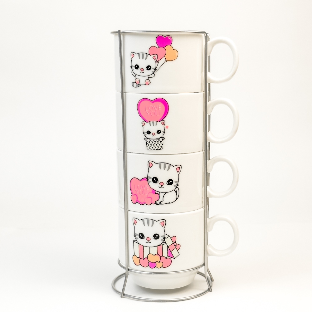 Kit 4 Xícaras Cerâmicas + 1 Suporte Torre de Metal 160ml em Oferta na Shopee