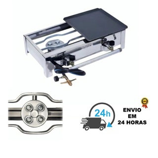Fogão Industrial 2 Bocas a Gás Chapeiro Leve Meia Chapa Apartamento Camping Pesca Inox Alta Pressão em Oferta na Shopee