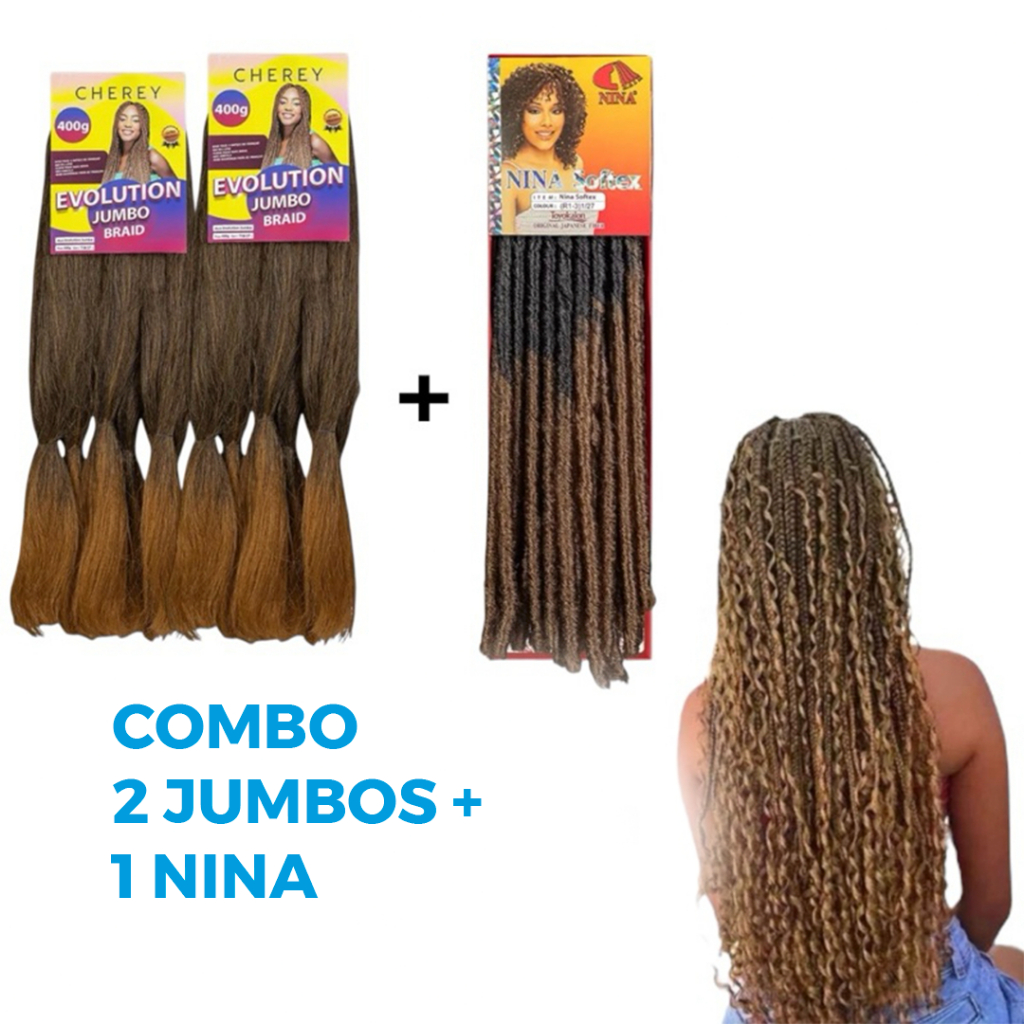 Combo 2 Cabelos Jumbo Evolution 400g Cherey + 1 Cabelo Bio Orgânico 70g Nina Softex