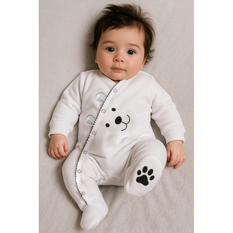 Macacão branco bebê algodão patinhas unissex Bear