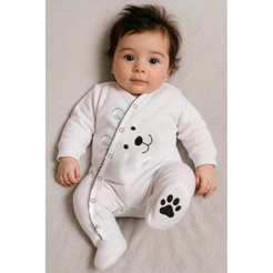 Macacão branco bebê algodão patinhas unissex Bear