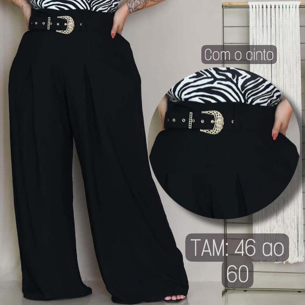 Calça Pantalona Feminina Plus Size Premium Cinto Dunas Moda Maior Alfaiataria Fluida Soltinha Curvy+ em Oferta na Shopee
