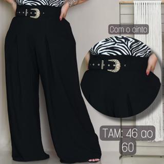 Calça Pantalona Feminina Plus Size Premium Cinto Dunas Moda Maior Alfaiataria Fluida Soltinha Curvy+ em Oferta na Shopee