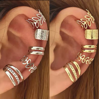 Kit com 5 Brincos Clip de Orelha Estilo C com Folha Oca – Sem Furo, Elegante e Confortável em Oferta na Shopee