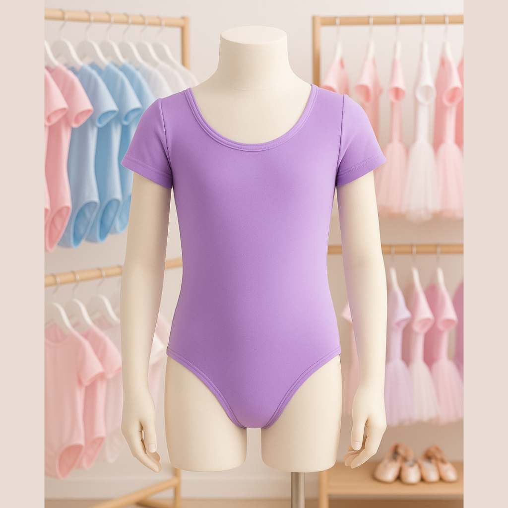 Collant Ballet Body manga curta Bale Jazz Dança Lilás infantil / juvenil tamanho 2 ao 16