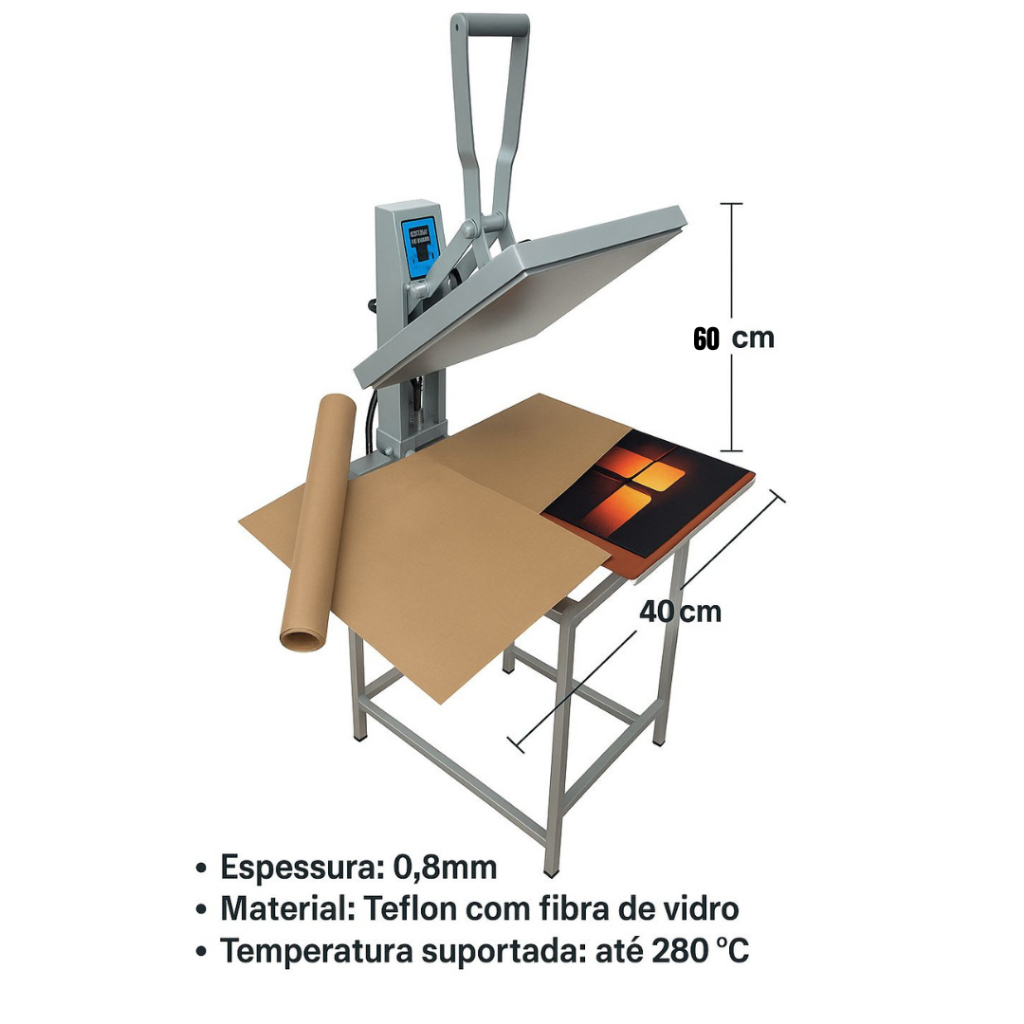 Manta De Teflon Para Prensa Térmica 60x40cm x 0,08 Para Sublimação