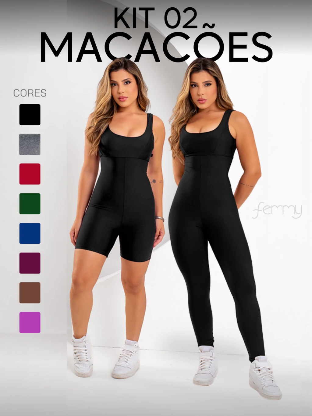 Kit 2 Macacões Longo e Curto Zero Transparência Fitness Premium Legg Feminino Academia Treino Bojo Removível Conjunto. — imagem 1