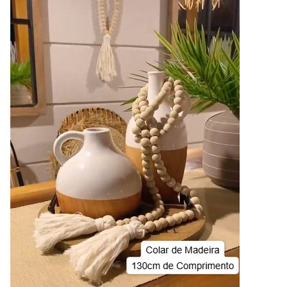 Colar de Madeiral de Até 1,30cm Enfeite Decorativo Rústico Guirlanda em Contas de Madeira Natural