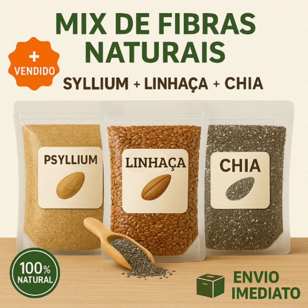 Kit Mix de Sementes Chia + Linhaça + Psyllium Fibras Low Carb Total 750g