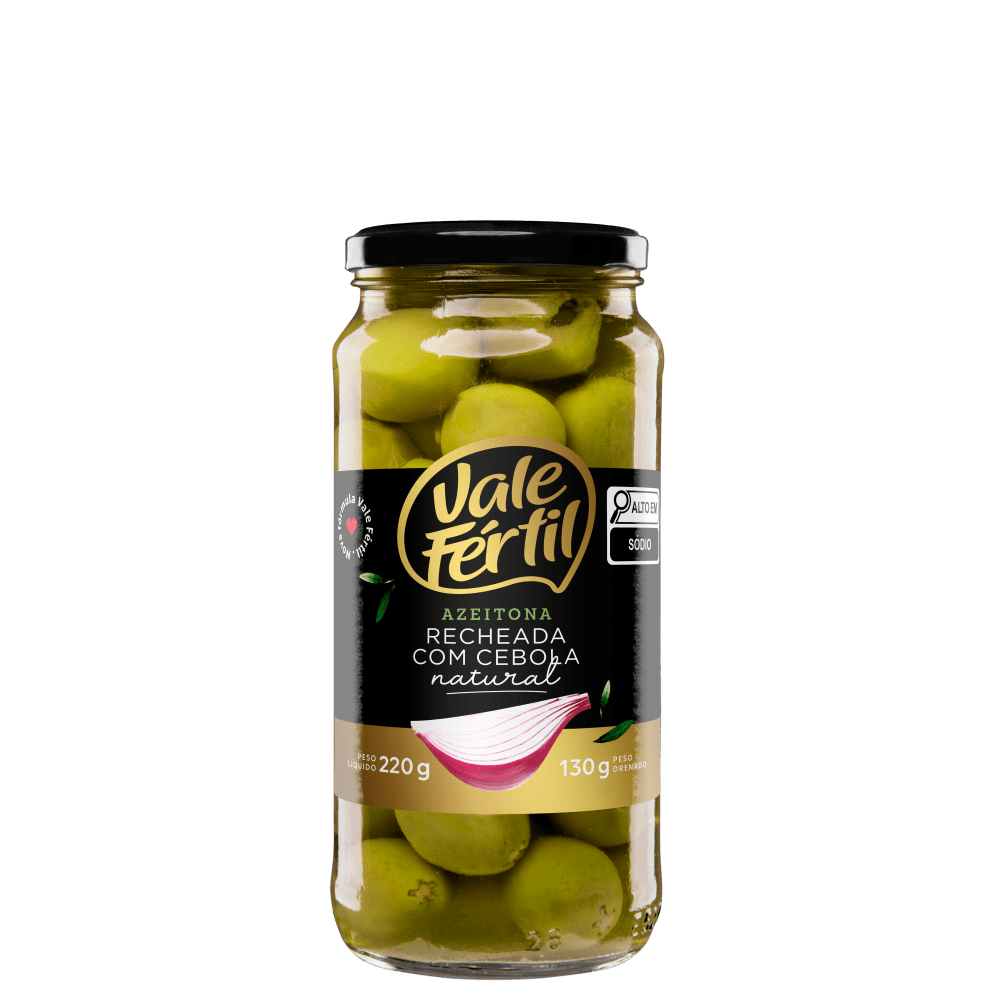 Azeitona Verde em Conserva Recheadas com Cebola Natural Vale Fértil Vidro 130g