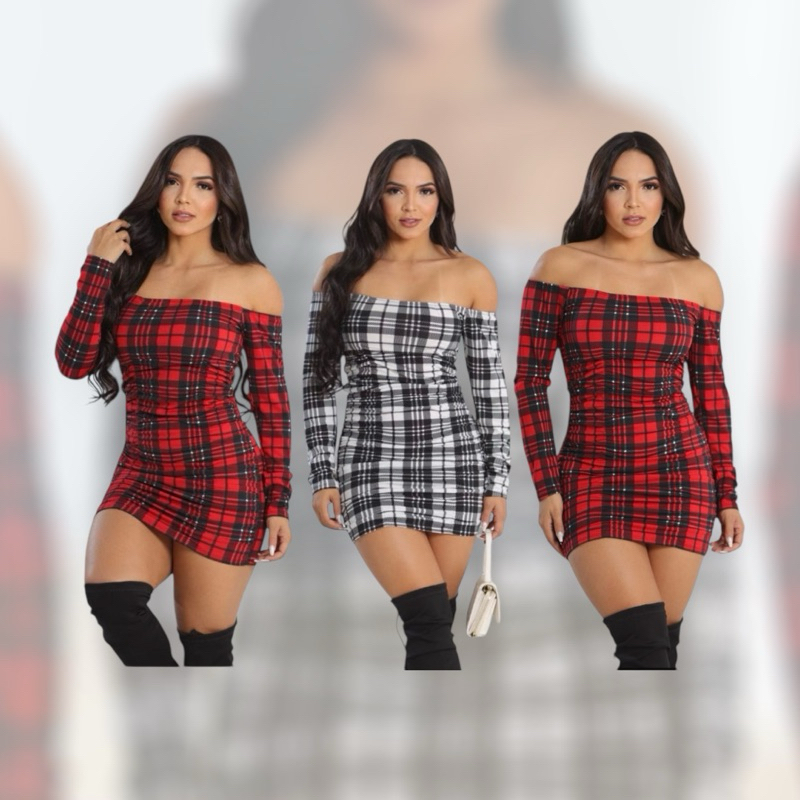 vestido xadrez femenino ciganinha manga longa tubinho franzido