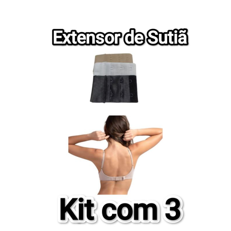 Kit de 3 Extensores para Soutien- Extensor para alongar a circunferência -  2 ganchos 3 Regulagens - Médio