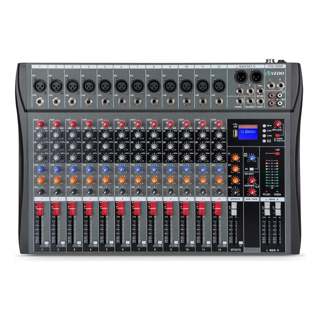 VEDO Misturador Mini Mixer De Áudio Portátil 12/8/7 Canais Mixer de placa de som com Bluetooth USB Música Podcast
