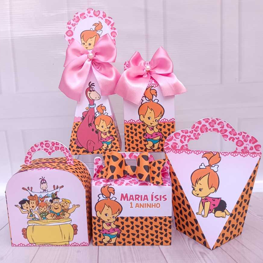 Kit Personalizados Pedrita Flintstones Menina Rosa- Lembrancinha para Festa de Aniversário - PEGUE E MONTE