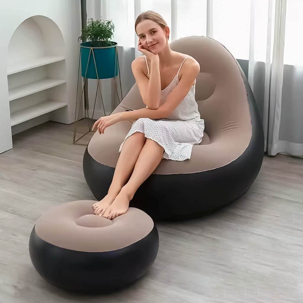 Poltrona sofá Inflável com Pufe Sofá confortável portátil com bomba de enchimento