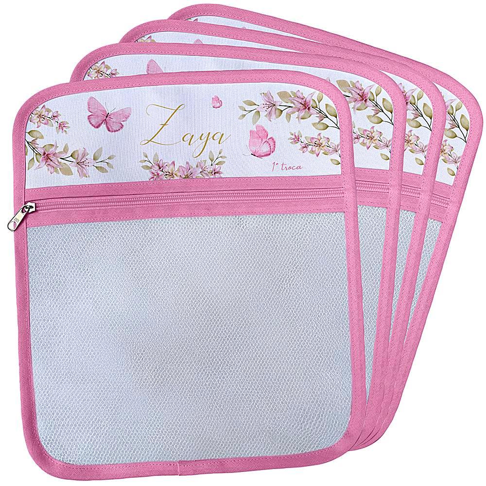 Saquinhos Organizador Saída Maternidade Bebê Jardim Borboletas Aquarela Personalizado