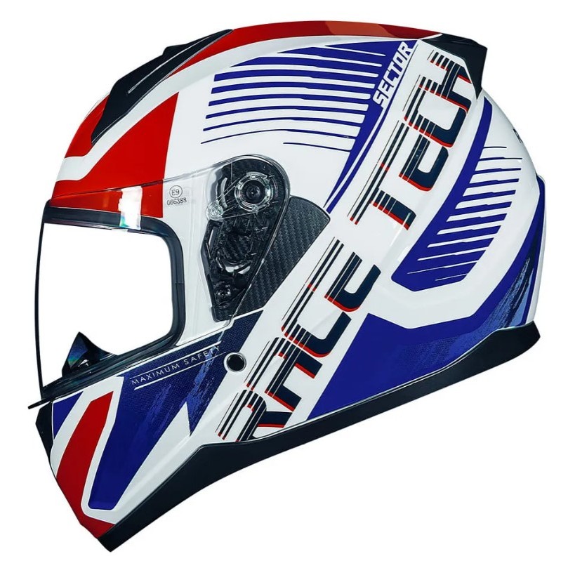 CAPACETE EXCLUSIVO RACE TECH SECTOR SLASH BRANCO/AZUL/VERMELHO PROMOÇÃO VISEIRA CRISTAL