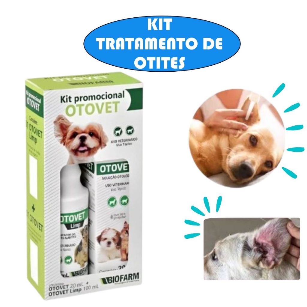 Kit Otovet solução Otovet limp Remédio Para Ouvido Limpeza e Tratamento de Otite Cães Gatos Biofarm