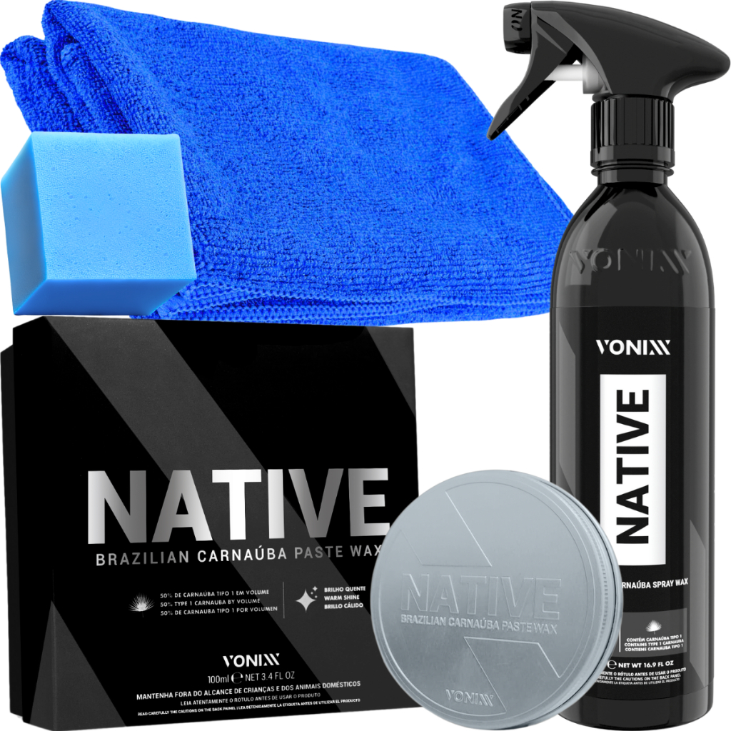 Cera Native Spray + Native Paste Wax Carnaúba + Pano Microfibra 40x40cm