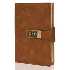 Lumai Caderno Cadeado Senha Diário Agenda A5 288 Páginas Folhas Pautadas Tranca Metal Couro