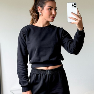Cropped Moletom feminino Manga longa blusa de moletom feminina casaco feminino conjunto feminino em Oferta na Shopee