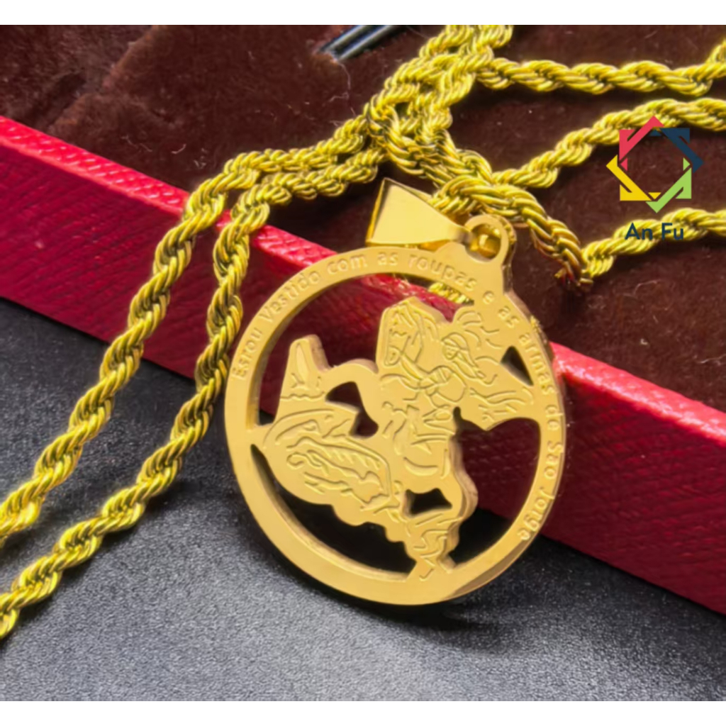 Corda Baiano Masculina + Pingente de São Jorge – Joia Religiosa Ouro 18K