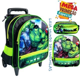 Kit Mochila Escolar Infantil Pequena Creche Com Rodinha Hulk