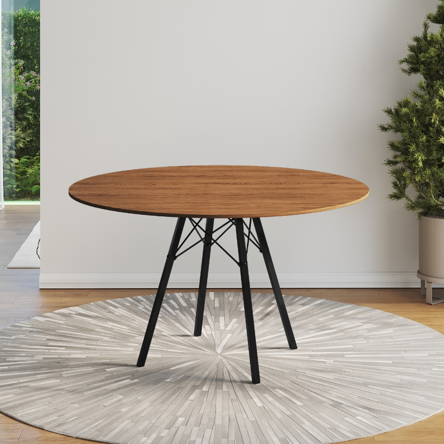 Mesa de Jantar London Base de Ferro Modelo Tubular 4 Pés Tampo de Madeira 90cm Redondo em Oferta na Shopee