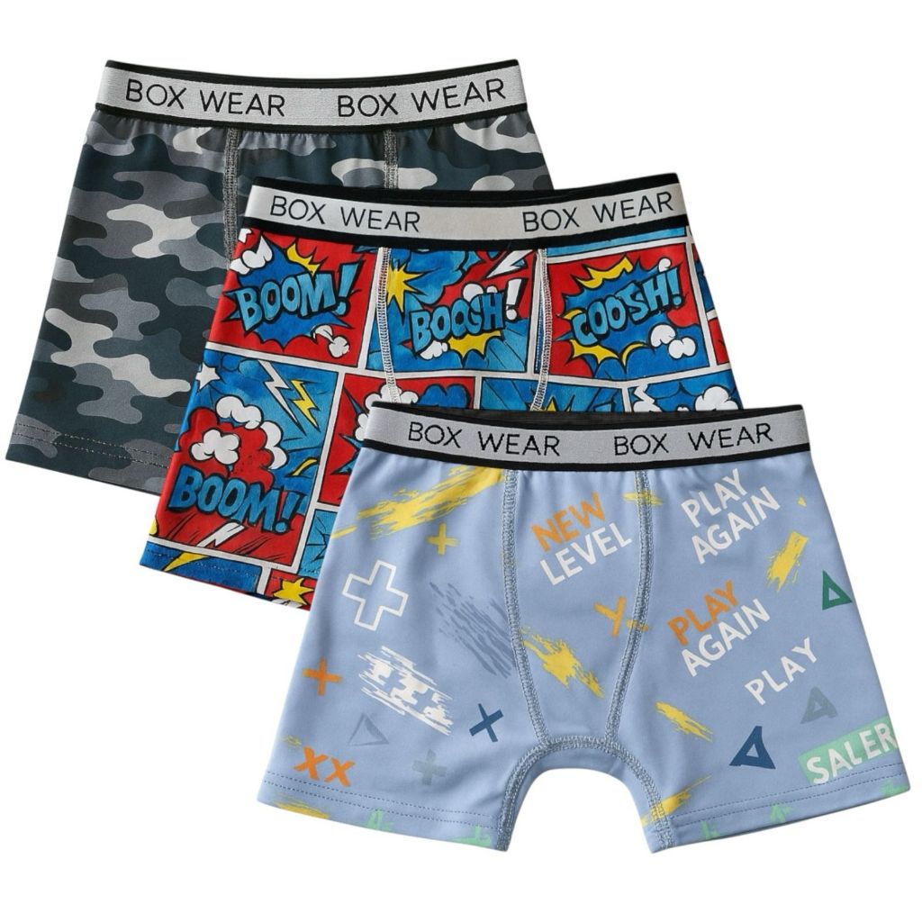 Kit Cuecas Box Boxer Infantil Microfibra Sem Costura Estampada Confortável