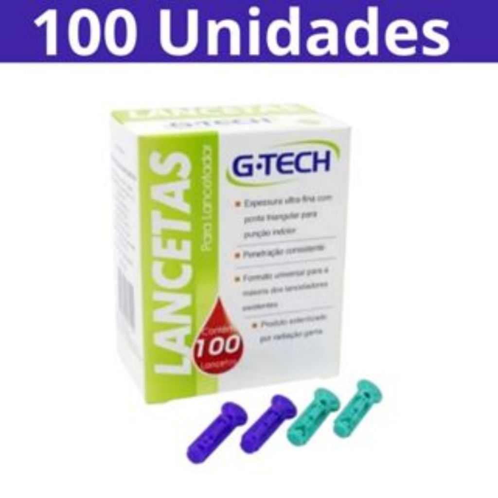 Lancetas G-Tech 100 unidades - para teste de glicemia