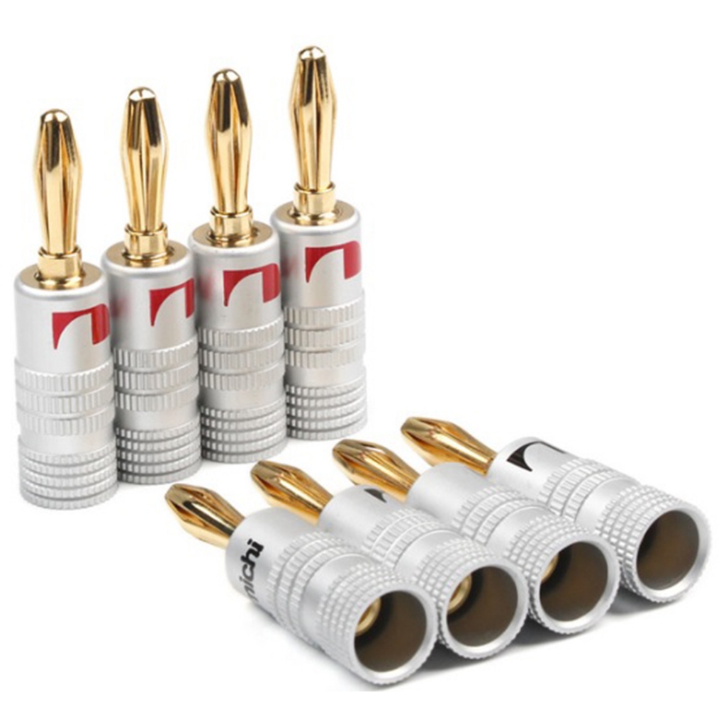 Kit Conector Banana 24k Gold Caixa De Som Receiver Sistema Som