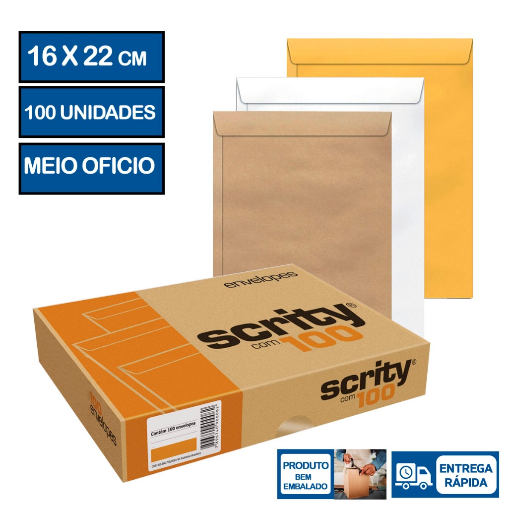 Envelope Meio Oficio Saco 162X229 mm Scrity 100 Unidades em Oferta na Shopee