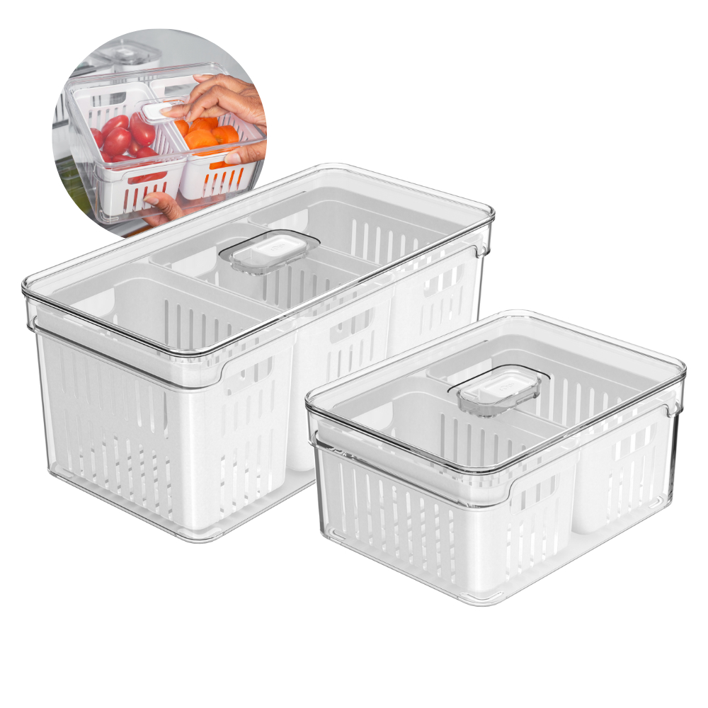 Organizador de Geladeira  2,2 / 5 Litros Com Cesto para Frutas Legumes Vegetais - Ou Clear Fresh - Home & Living