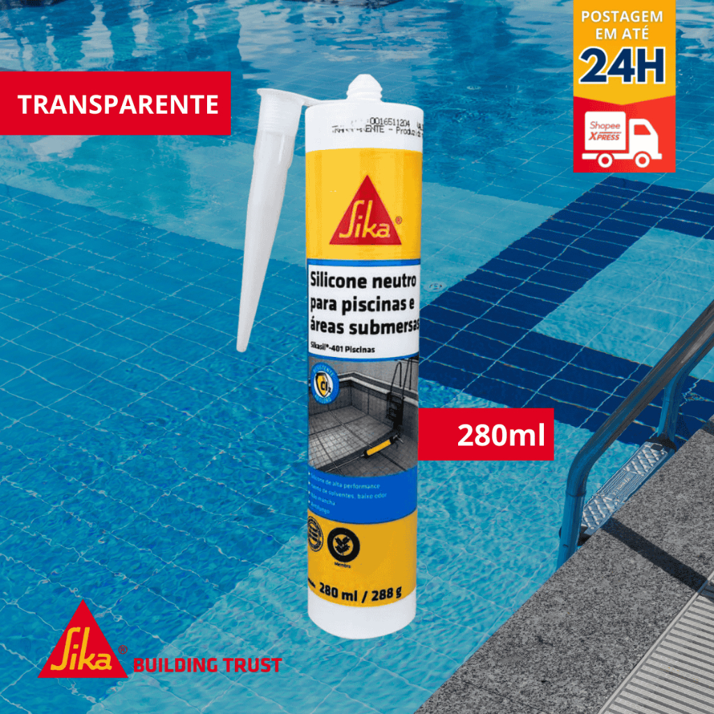Sikasil®-401 Piscinas - Selante de Silicone Transparente - Cartucho 280ml - SIKA em Oferta na Shopee