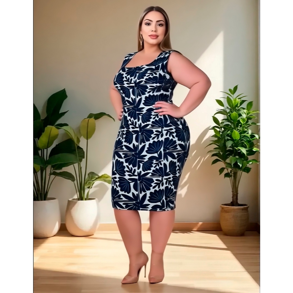 Vestido Casual Midi Elegante Malha Crepe Plus Moda Feminino! em Oferta na Shopee