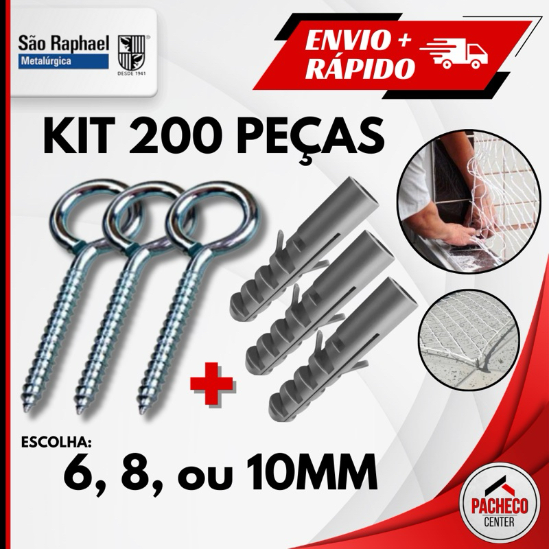 Kit de Gancho Fechado Pitão e Bucha para Fixação de 6, 8 ou 10 mm - 200 peças - São Raphael em Oferta na Shopee