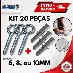 Kit de Gancho Fechado Pitão e Bucha para Fixação de 6, 8 ou 10 mm - 20 peças - São Raphael