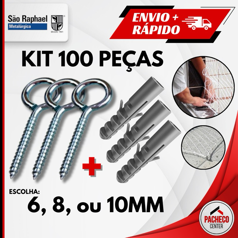 Kit de Gancho Fechado Pitão e Bucha para Fixação de 6, 8 ou 10 mm - 100 peças - São Raphael em Oferta na Shopee